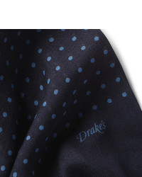 Мужской синий шелковый шарф в горошек от Drakes