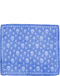 Женский синий шелковый шарф с принтом от Alexander McQueen