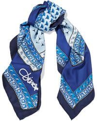 Женский синий шелковый шарф с принтом от Diane von Furstenberg