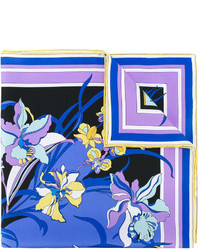 Женский синий шелковый шарф с принтом от Emilio Pucci