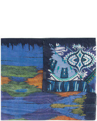 Мужской синий шелковый шарф с принтом от Etro