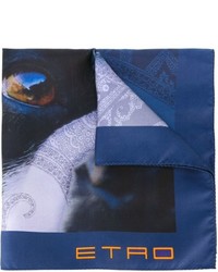 Женский синий шелковый шарф с принтом от Etro