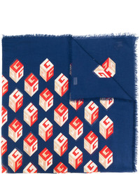 Женский синий шелковый шарф с принтом от Gucci