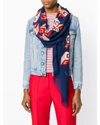 Женский синий шелковый шарф с принтом от Gucci