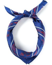Синий шелковый шарф с цветочным принтом