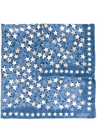 Женский синий шелковый шарф со звездами от Valentino