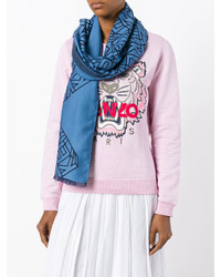 Женский синий шелковый шарф от Kenzo