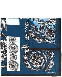 Женский синий шелковый шарф от Versace