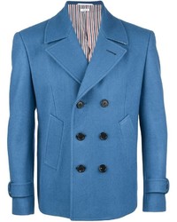 Синий шерстяной двубортный пиджак