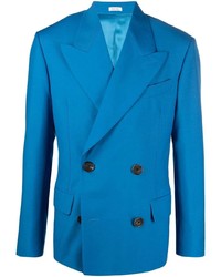 Мужской синий шерстяной двубортный пиджак от Alexander McQueen