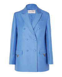 Женский синий шерстяной двубортный пиджак от Valentino