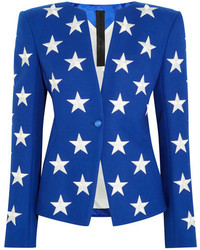 Женский синий шерстяной пиджак с вышивкой от Gareth Pugh
