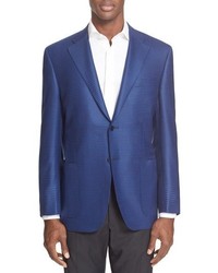 Синий шерстяной пиджак с узором "гусиные лапки"