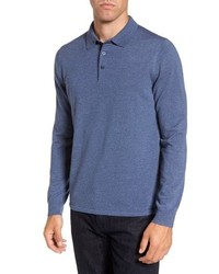 Синий шерстяной свитер с воротником поло