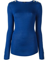 Женский синий шерстяной свитер от Balmain