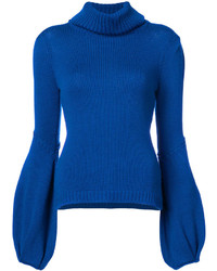 Женский синий шерстяной свитер от Oscar de la Renta