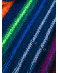 Мужской синий шерстяной шарф в горизонтальную полоску от Paul Smith