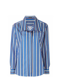 Синяя блуза на пуговицах в вертикальную полоску от Jil Sander Navy
