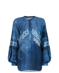 Синяя блуза на пуговицах с вышивкой от Ermanno Scervino