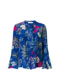 Синяя блуза на пуговицах с цветочным принтом от Etro
