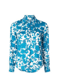 Синяя блуза на пуговицах с цветочным принтом от La Doublej