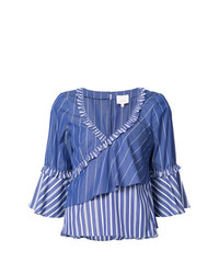 Синяя блуза с коротким рукавом в вертикальную полоску от Cinq à Sept