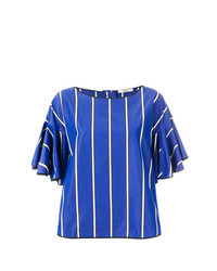Синяя блуза с коротким рукавом в вертикальную полоску от Odeeh