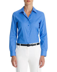 Синяя блузка с длинным рукавом в горошек