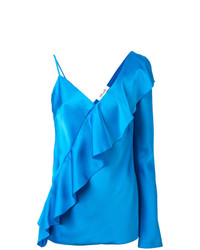 Синяя блузка с длинным рукавом с рюшами от Dvf Diane Von Furstenberg