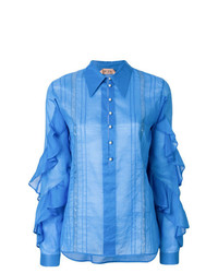 Синяя блузка с длинным рукавом с рюшами от N°21