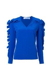 Синяя блузка с длинным рукавом с рюшами от Victoria Victoria Beckham