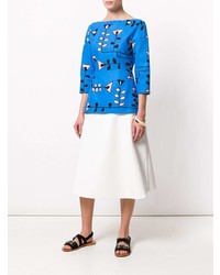 Синяя блузка с длинным рукавом с цветочным принтом от Marni