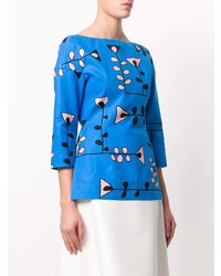 Синяя блузка с длинным рукавом с цветочным принтом от Marni