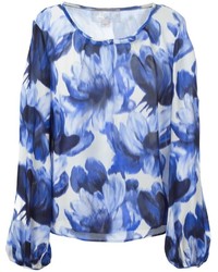 Синяя блузка с длинным рукавом с цветочным принтом от Giambattista Valli