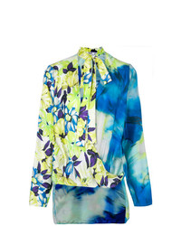Синяя блузка с длинным рукавом с цветочным принтом от MSGM
