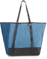 Синяя большая сумка в стиле пэчворк