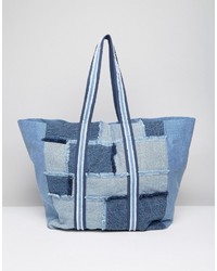 Синяя большая сумка в стиле пэчворк от Asos