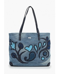 Синяя большая сумка из плотной ткани с принтом от Camomilla Italia
