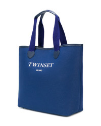 Синяя большая сумка из плотной ткани с принтом от Twin-Set