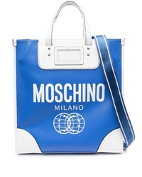 Мужская синяя большая сумка из плотной ткани с принтом от Moschino