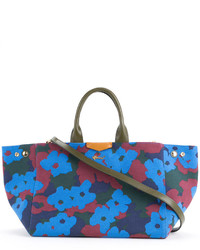 Синяя большая сумка с цветочным принтом от Muveil