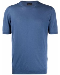 Мужская синяя вязаная футболка с круглым вырезом от Roberto Collina