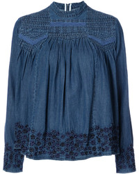 Синяя джинсовая блузка с вышивкой от Needle & Thread