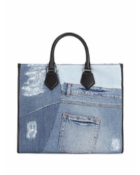 Мужская синяя джинсовая большая сумка с принтом от Dolce & Gabbana