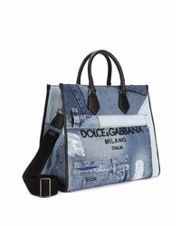 Мужская синяя джинсовая большая сумка с принтом от Dolce & Gabbana