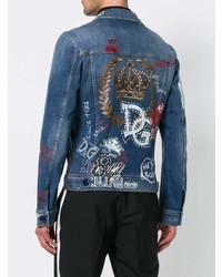 Мужская синяя джинсовая куртка с вышивкой от Dolce & Gabbana