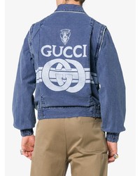 Мужская синяя джинсовая куртка с вышивкой от Gucci