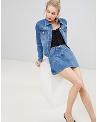 Синяя джинсовая мини-юбка с шипами