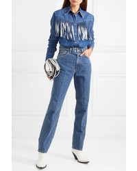 Женская синяя джинсовая рубашка c бахромой от MSGM