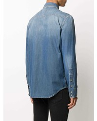 Мужская синяя джинсовая рубашка с вышивкой от Balmain